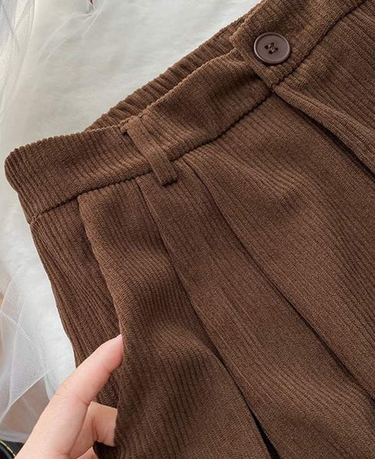 High Waist Wide Leg Vintage Corduroy Cotton Trousers