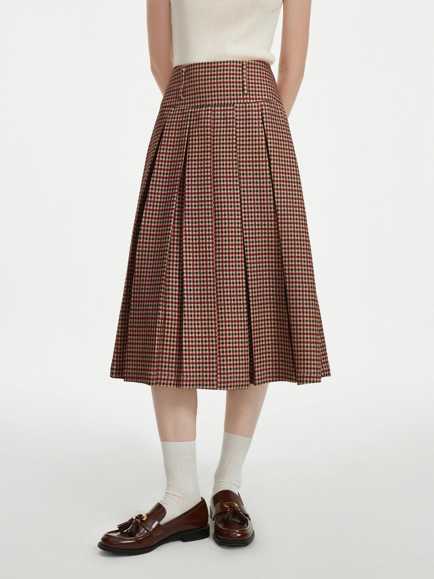 Checkerboard Coat and Pleated Skirt Set