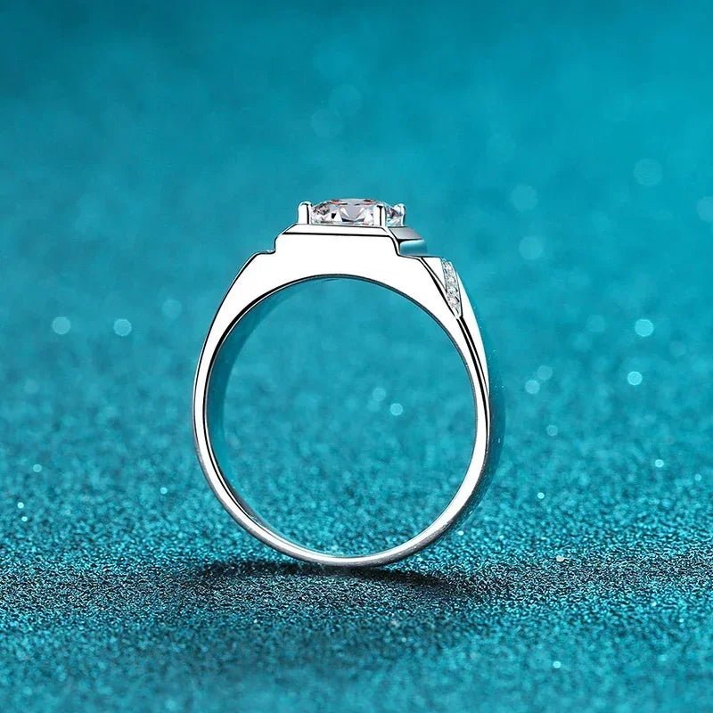 Moissanite Men's White Gold Plated Ring