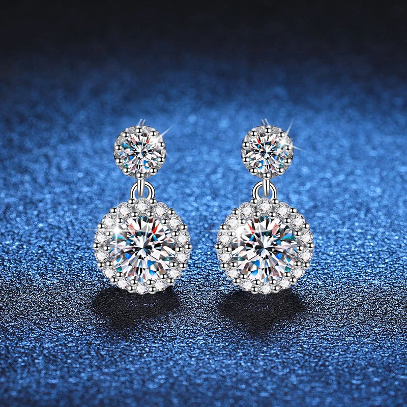 18k White Gold Plated 2 CT Moissanite Drop Earrings