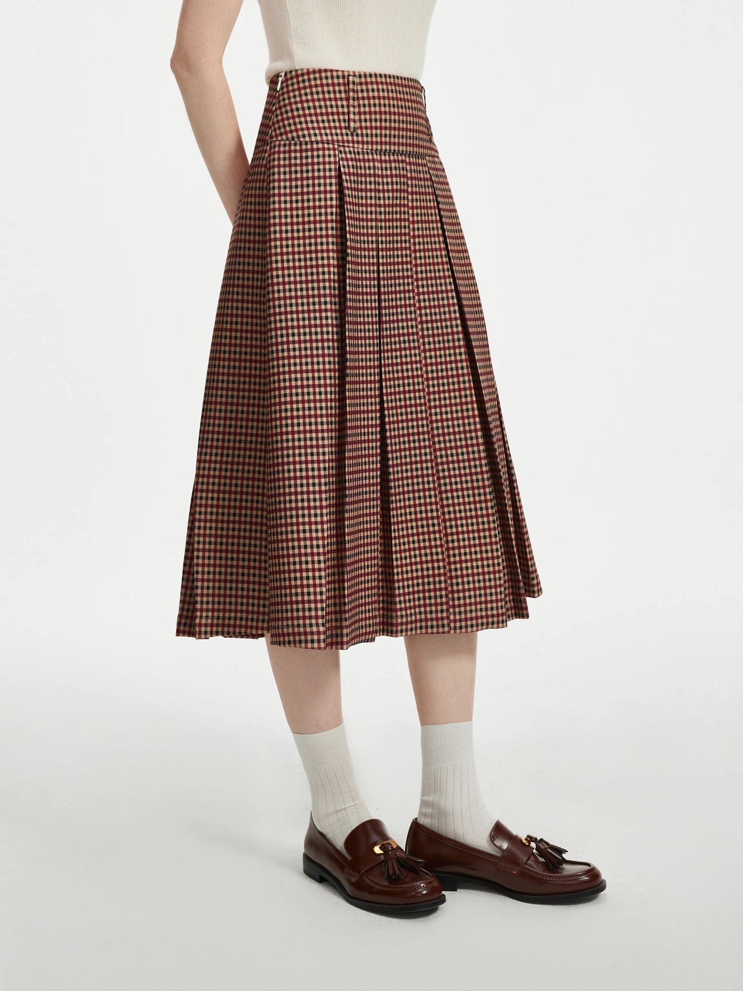 Checkerboard Coat and Pleated Skirt Set