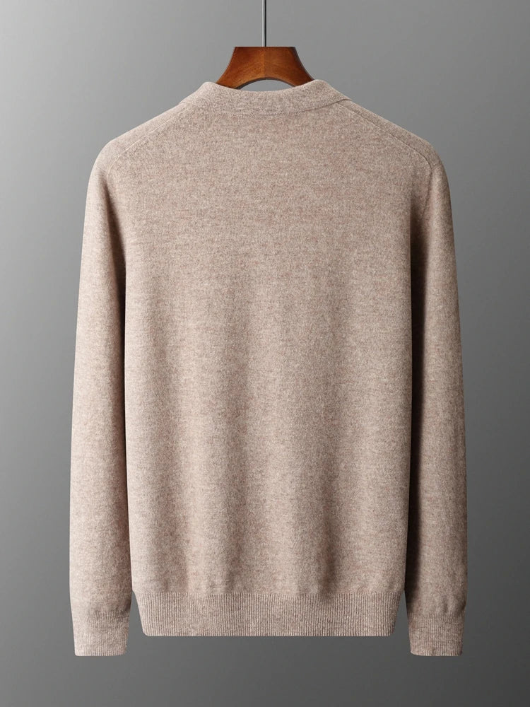 Men's Luxury 100% Merino Wool Buttoned Polo Pullover