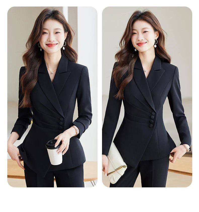 Women’s Slim Fit Pantsuit – Single Breasted Blazer & Ankle-Length Trousers