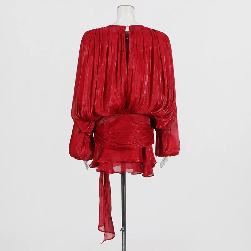 Long Sleeve Ruffle Details Mini Dress