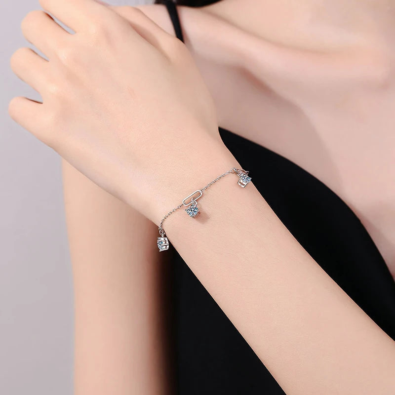 1.5CT Moissanite 3-Charms Bracelet – Elegant Gift for Her
