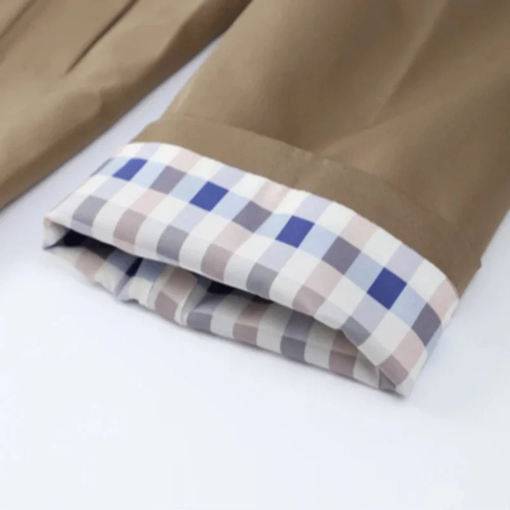 Single-Breasted Plaid Details Trench Coat