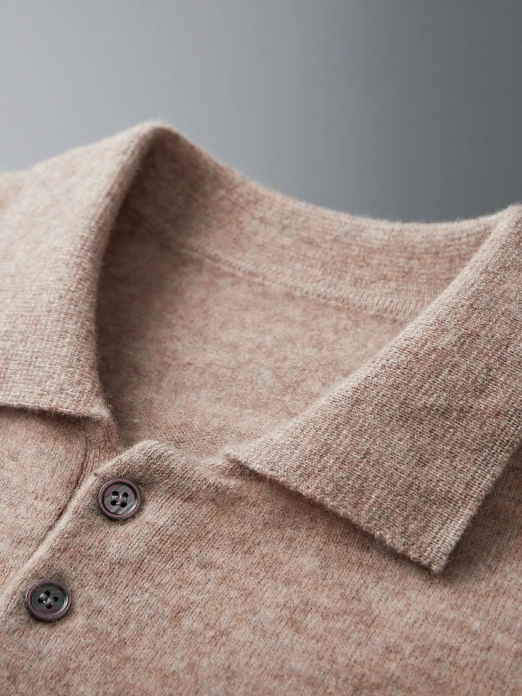 Men's Luxury 100% Merino Wool Buttoned Polo Pullover