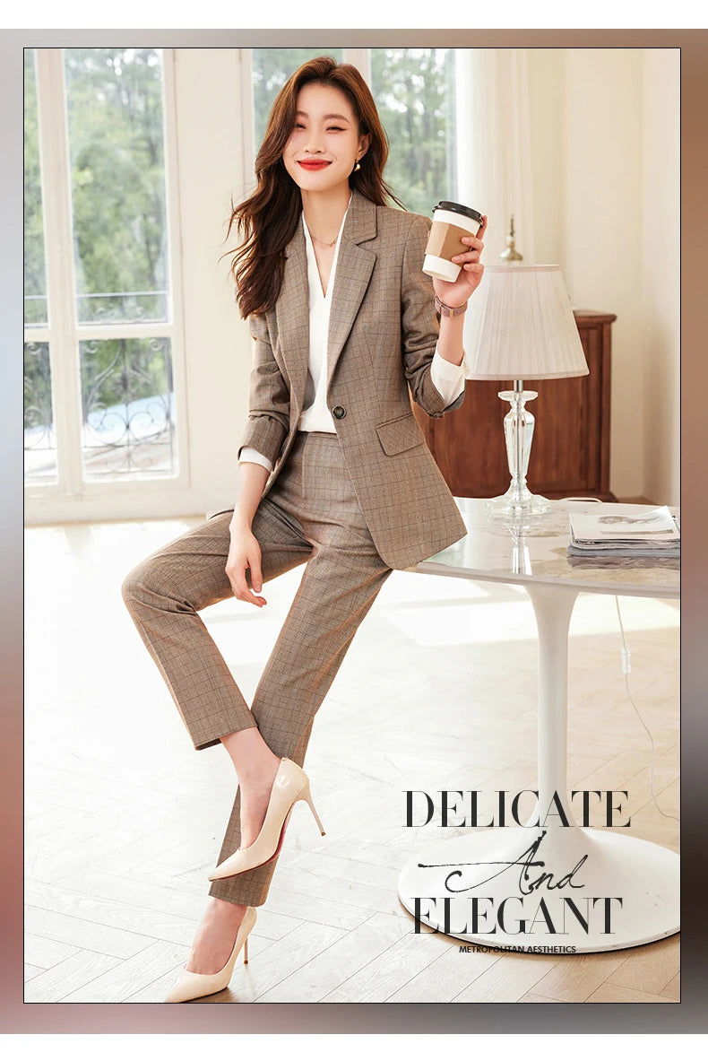 Single Button Formal Plaid Suit
