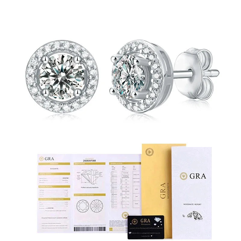 Round Moissanite Stud Earrings, Christmas Gift
