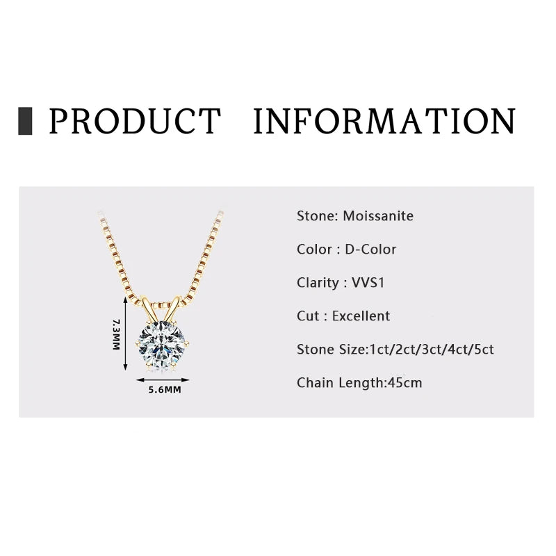 Moissanite Pendant Necklace – 0.5ct to 5ct Round Cut