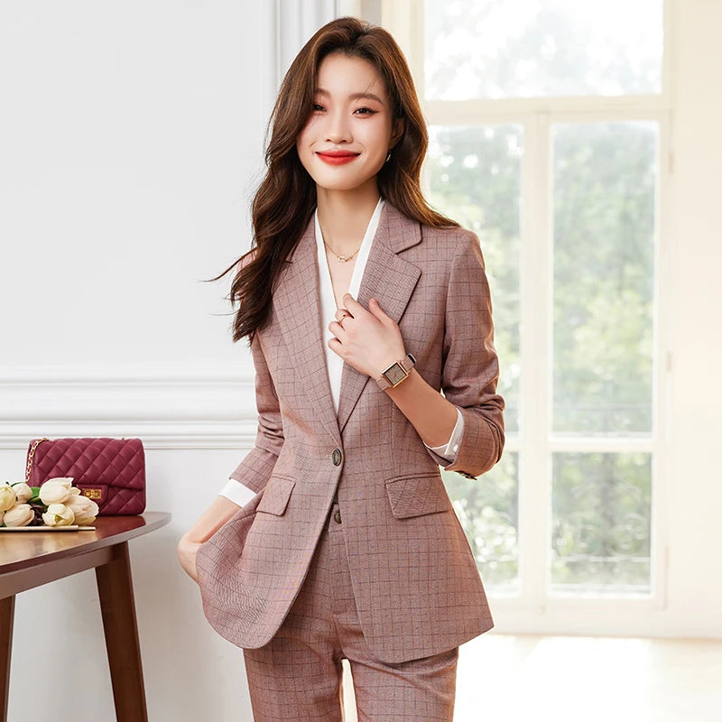 Single Button Formal Plaid Suit