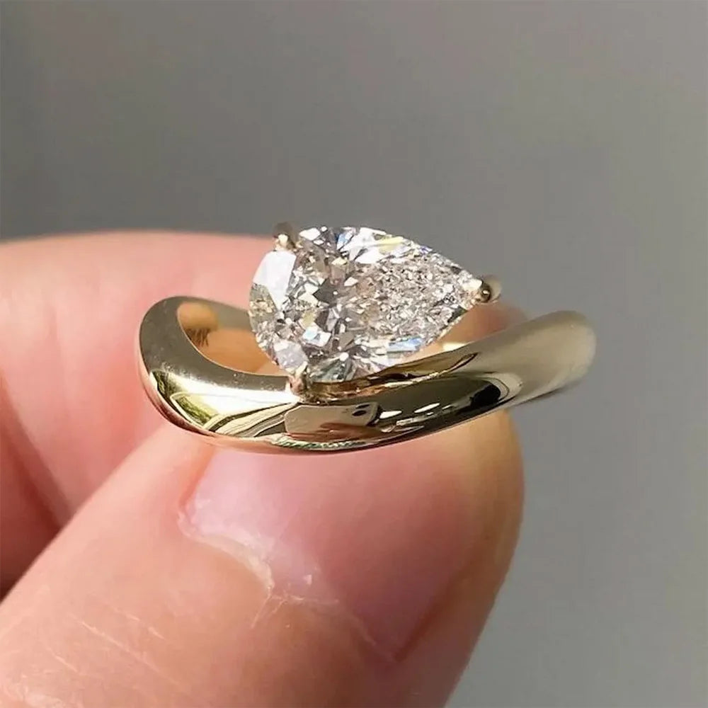 18K Gold Plated East-West Pear Cut Moissanite Ring – 1.5CT / 3CT Pinky Ring