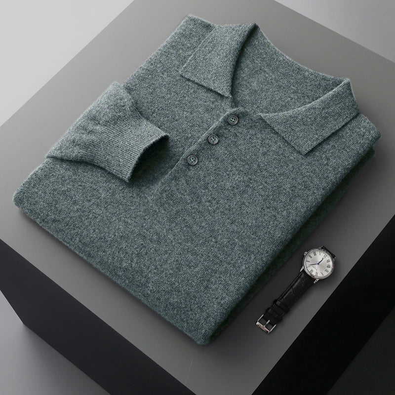 Men's Luxury 100% Merino Wool Buttoned Polo Pullover