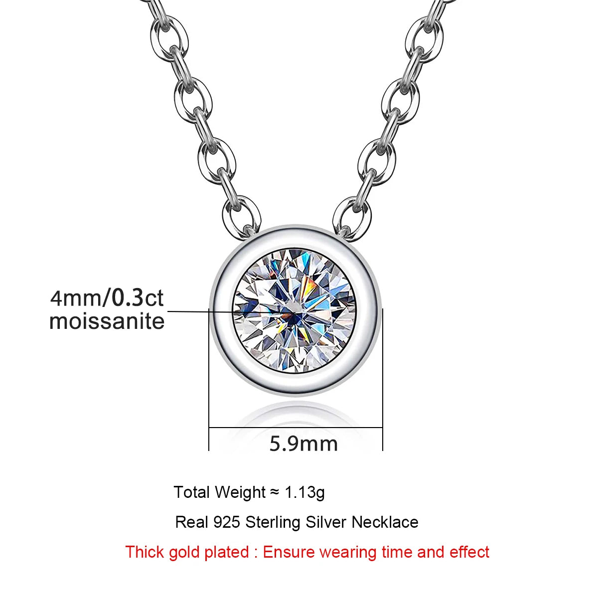 18K Gold Plated 0.3ct Moissanite Round Brilliant Cut Necklace
