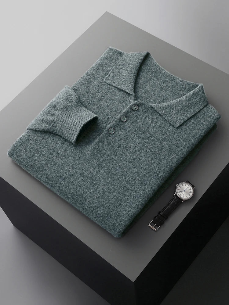 Men's Luxury 100% Merino Wool Buttoned Polo Pullover