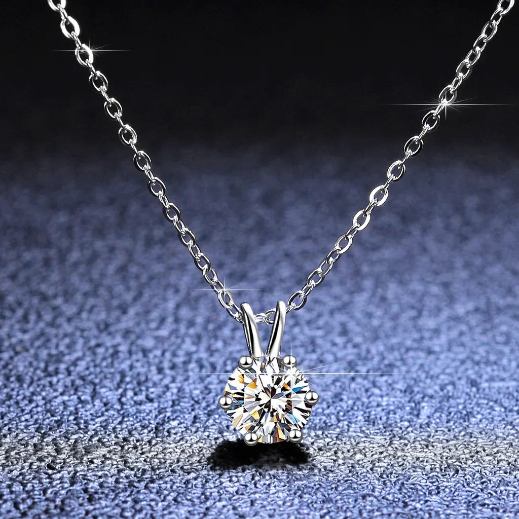 Real 14k Gold Pendant Round Cut Moissanite Necklace