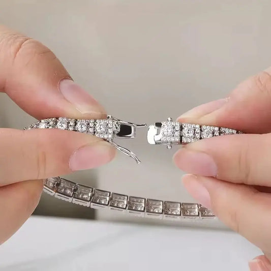 18K White Gold Plated Moissanite Tennis Bracelet - Anniversary Gift For Her