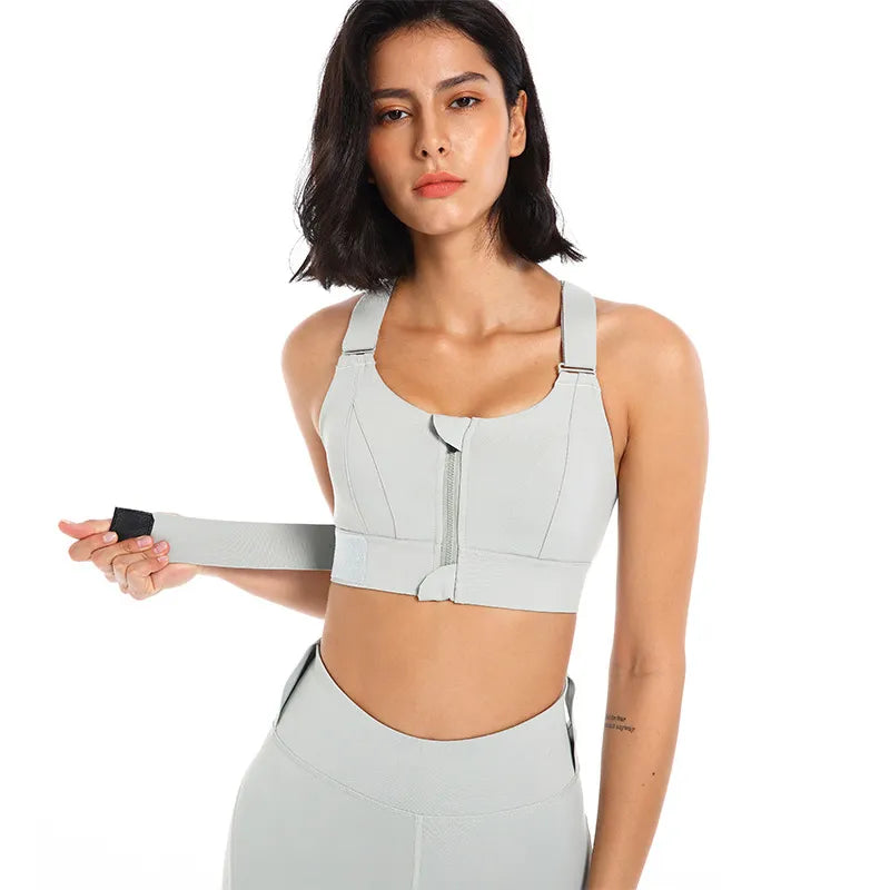 Adjustable Front Zipper Full-Coverage Breathable Sport Bra