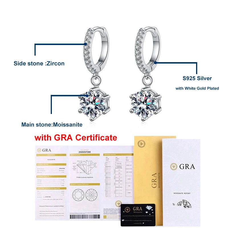 Moissanite Diamond White Gold Plated Drop Earrings