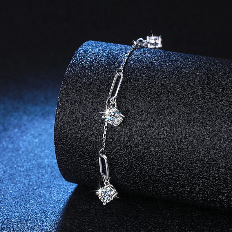 1.5CT Moissanite 3-Charms Bracelet – Elegant Gift for Her