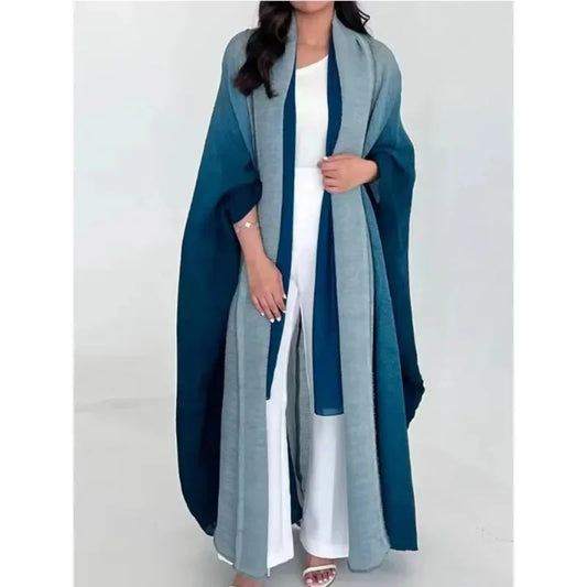 Crinkled Open Front Radiant Abaya – Bat Sleeve Throw-On Cardigan