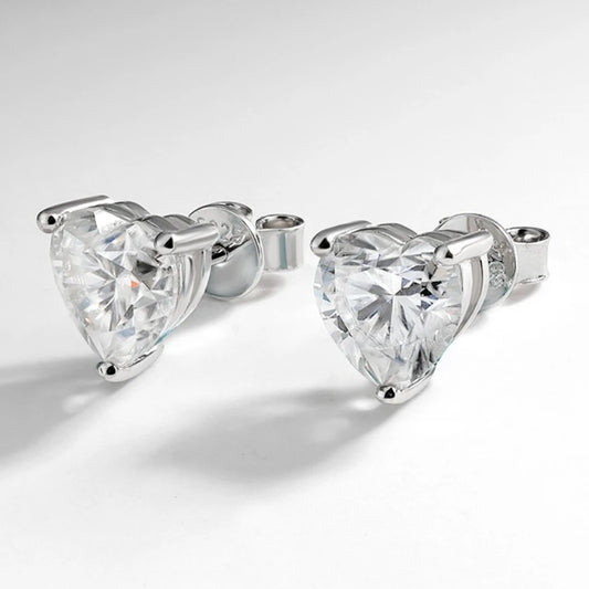 Heart Cut Moissanite Stud Earrings - Valentine's Day Gift for Her