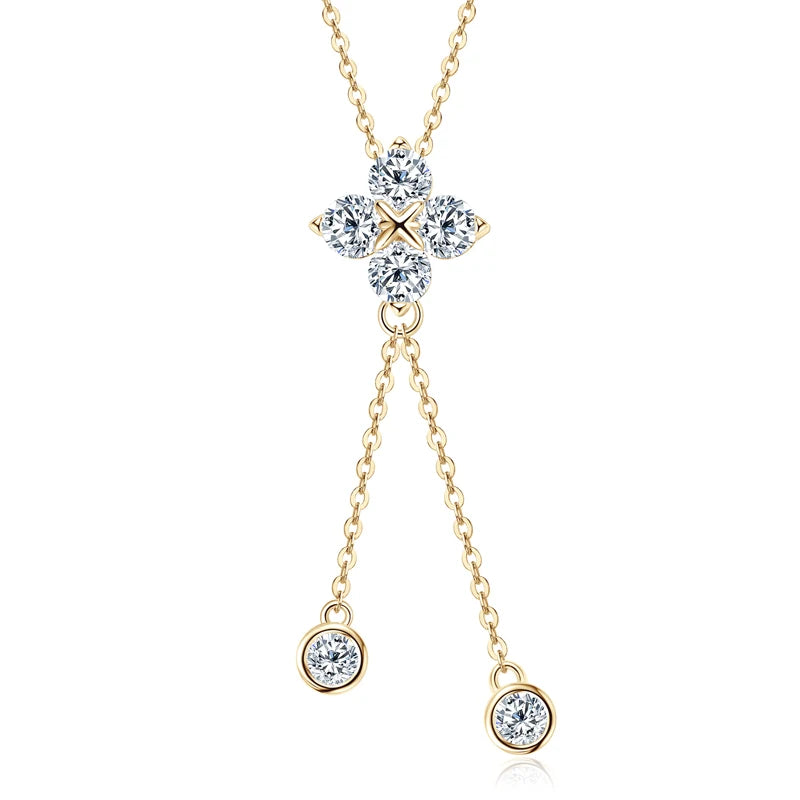 Four Leaf Clover Moissanite Tassel Necklace