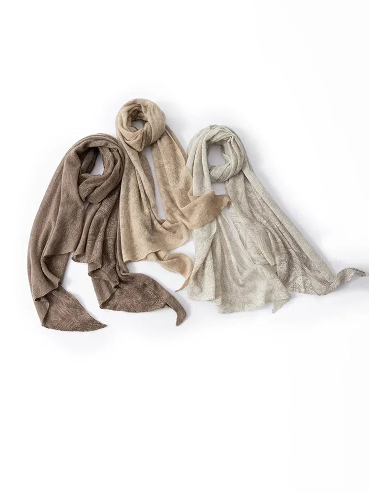 100% Baby Cashmere Paisley Eco-Printed Luxury Scarf