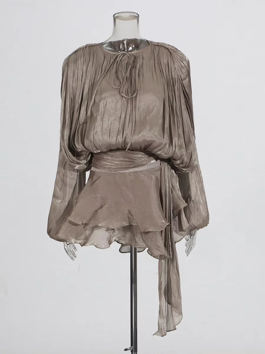 Long Sleeve Ruffle Details Mini Dress