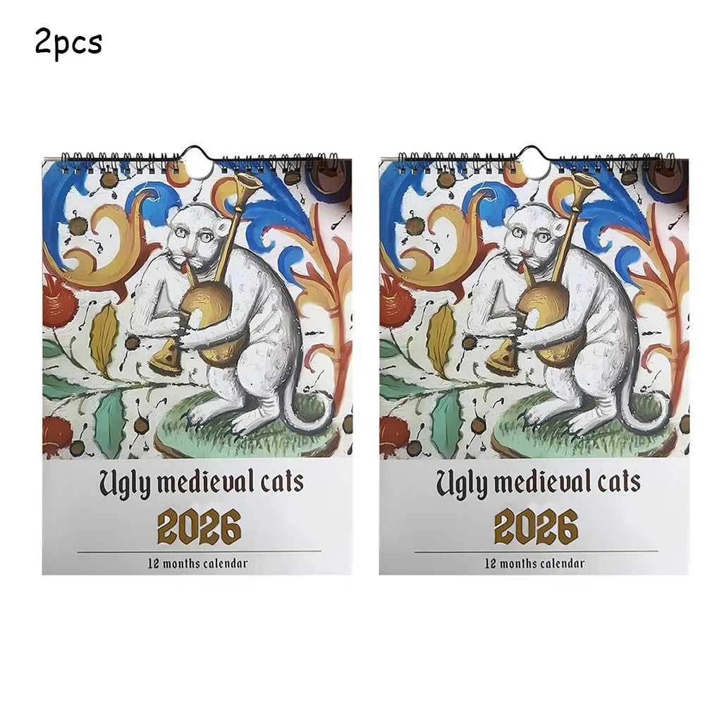 2026 Strange Medieval Cat Wall Calendar - Christmas Gift