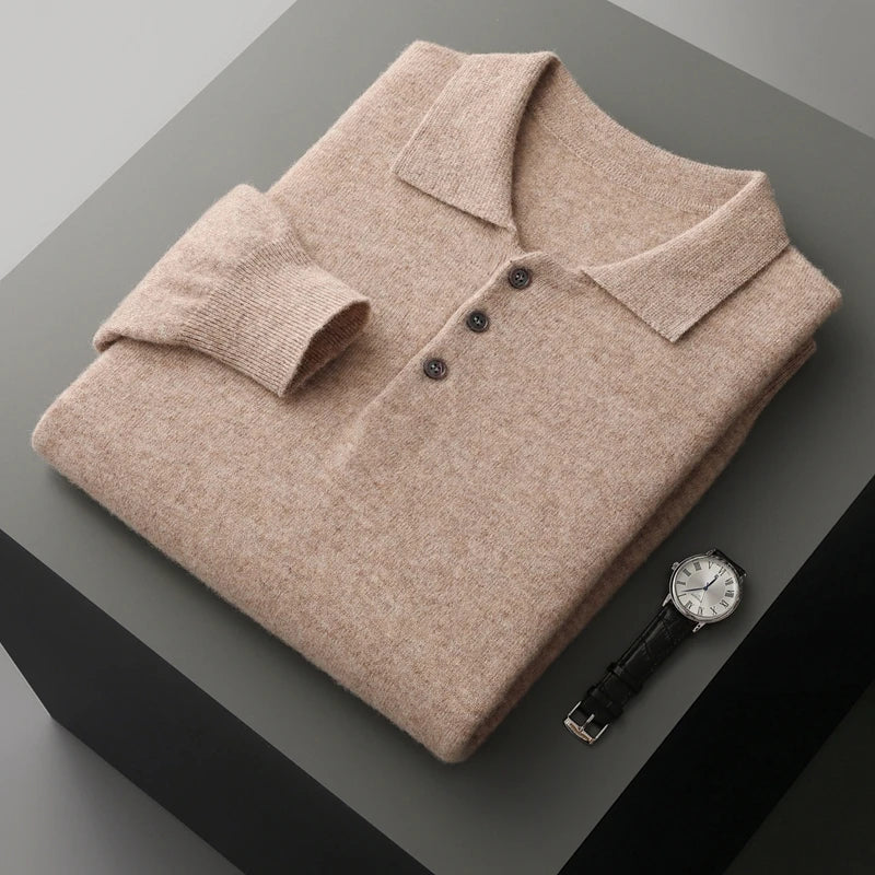 Men's Luxury 100% Merino Wool Buttoned Polo Pullover