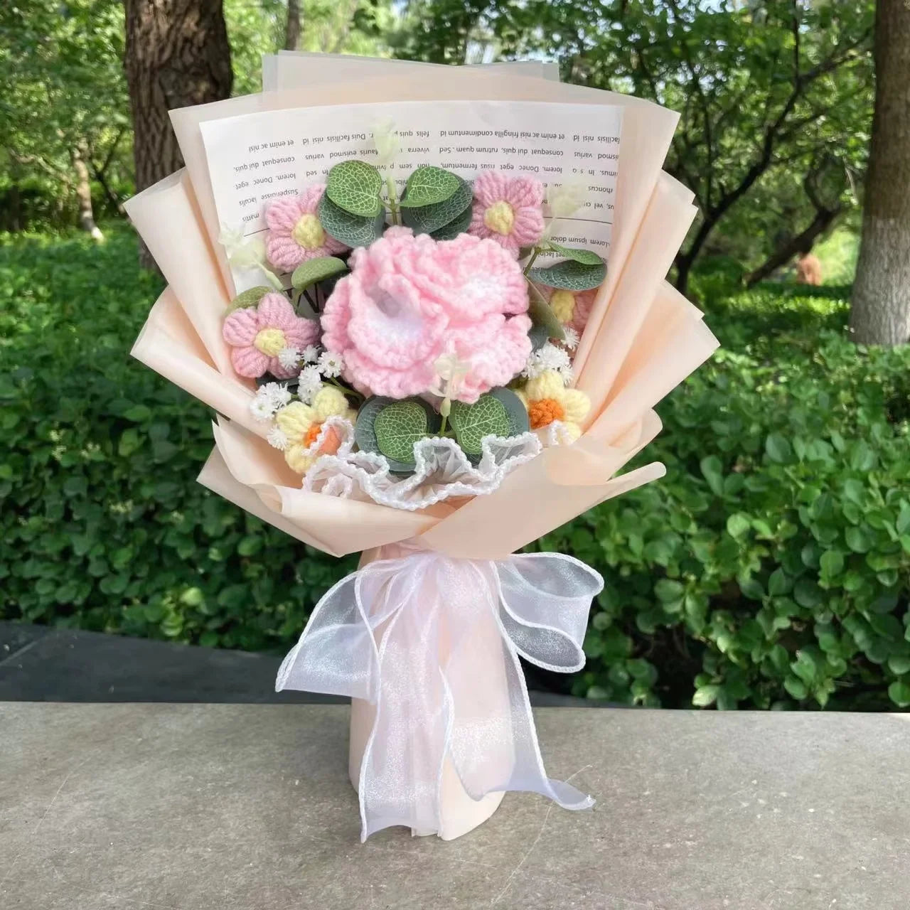 Handmade Crochet Knitted Flowers Bouquet - Valentine's Day Gift For Her