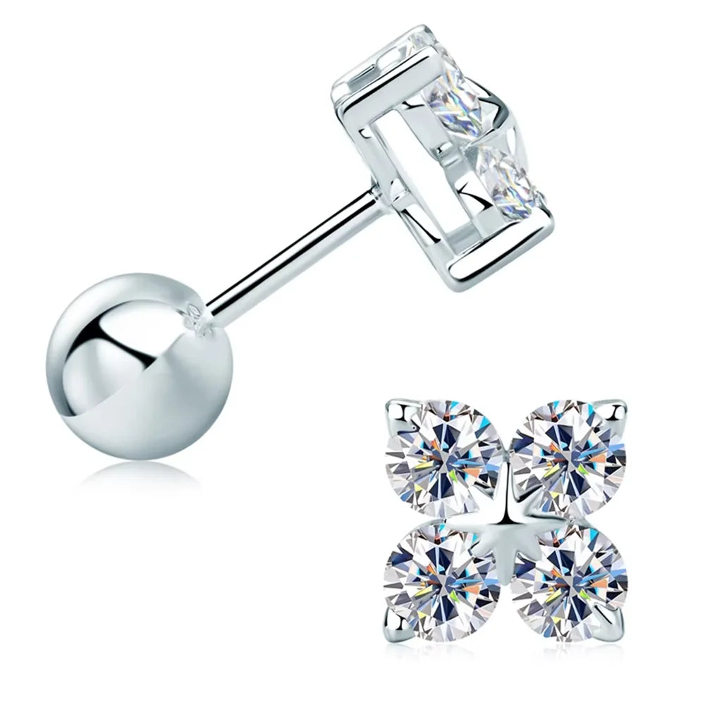 Moissanite Four-leaf Flower Necklace with a Matching Earrings