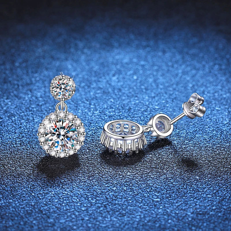 18k White Gold Plated 2 CT Moissanite Drop Earrings
