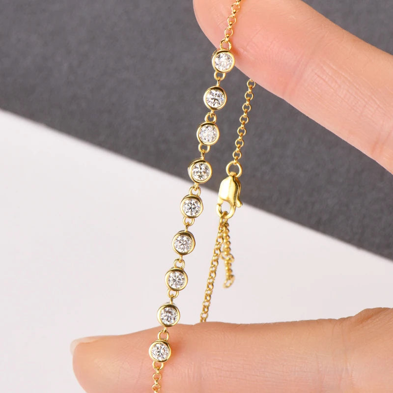 18K Gold Plated Moissanite Charm Bracelet – 9-Stone D Color VVS1