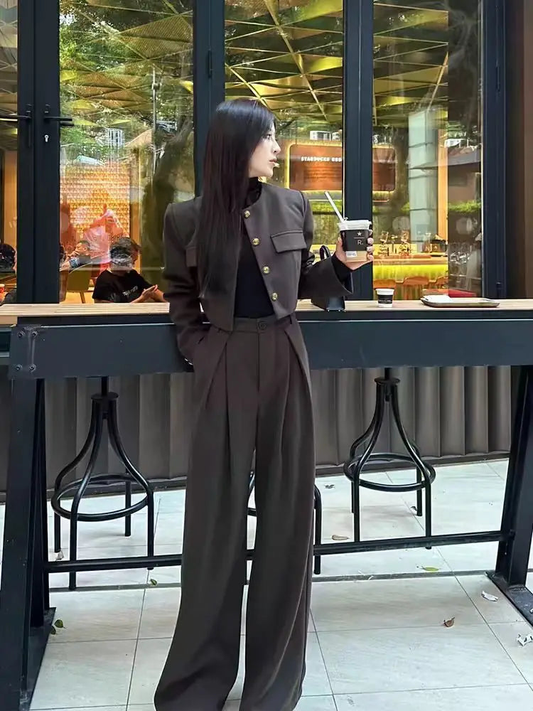 Cropped Coat and Wide Leg Trousers Suit