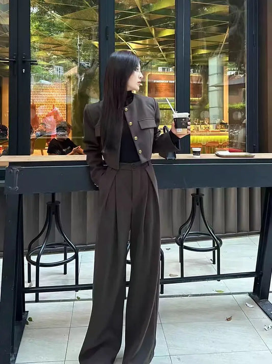 Cropped Coat and Wide Leg Trousers Suit