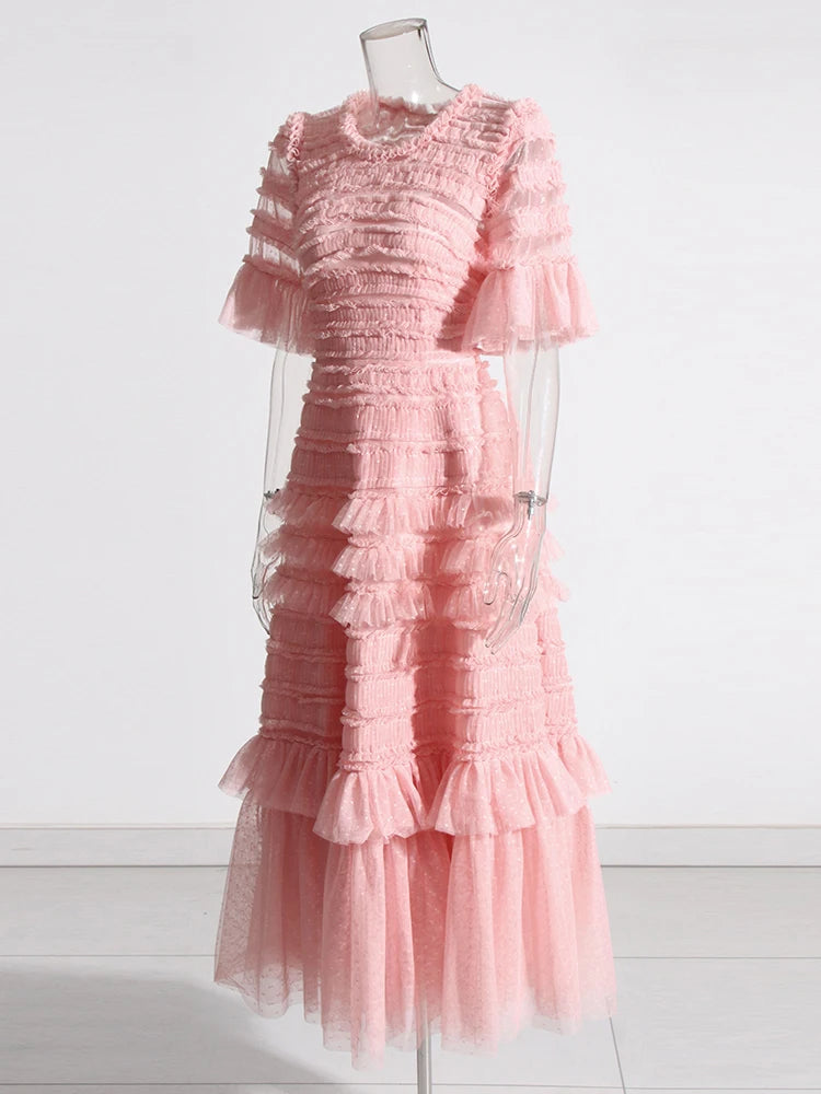 Crew Neckline Short Sleeve Layered Long Dress