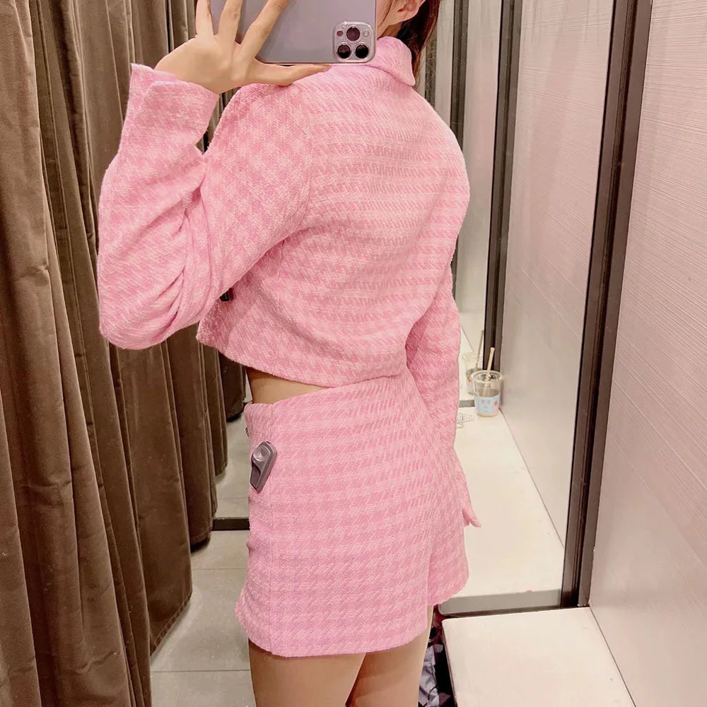 Cropped Coat and Mini Skort Tweed Pink Suit