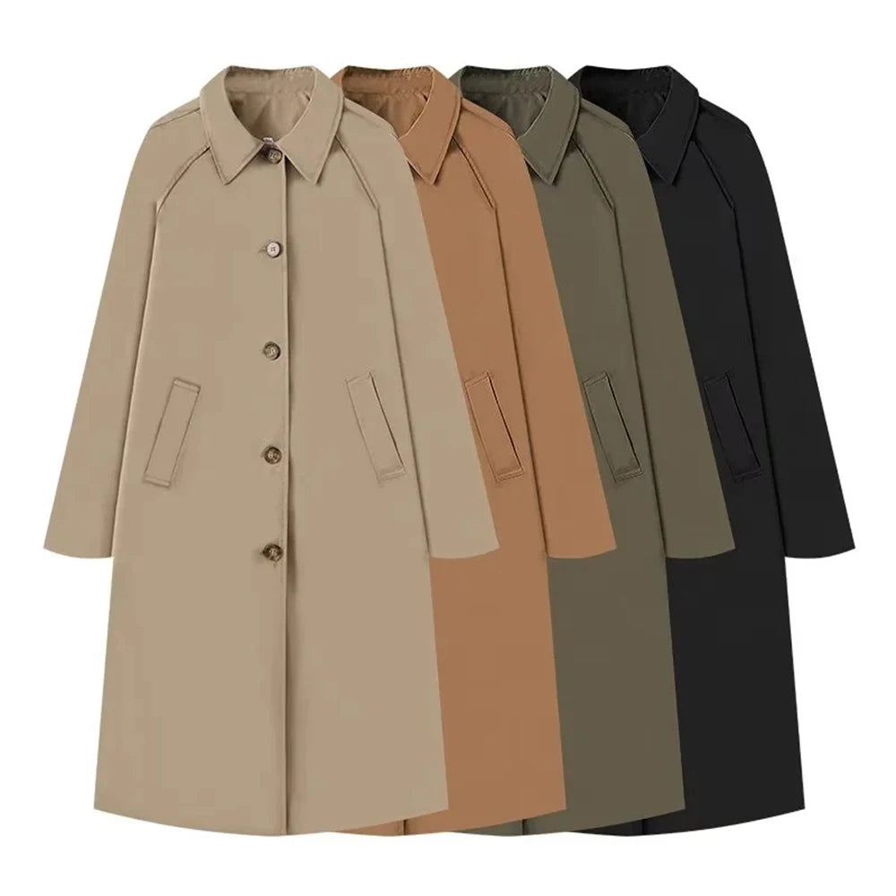 Single-Breasted Plaid Details Trench Coat