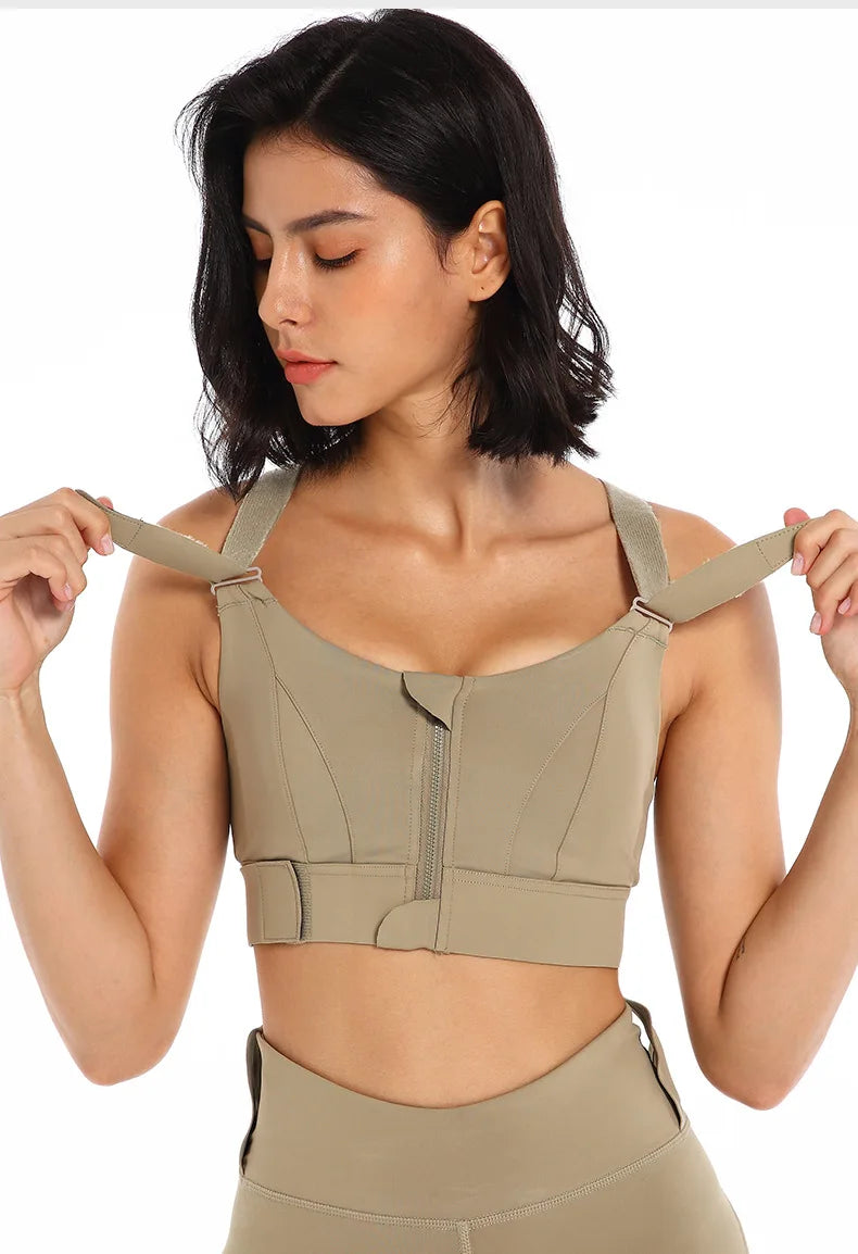Adjustable Front Zipper Full-Coverage Breathable Sport Bra