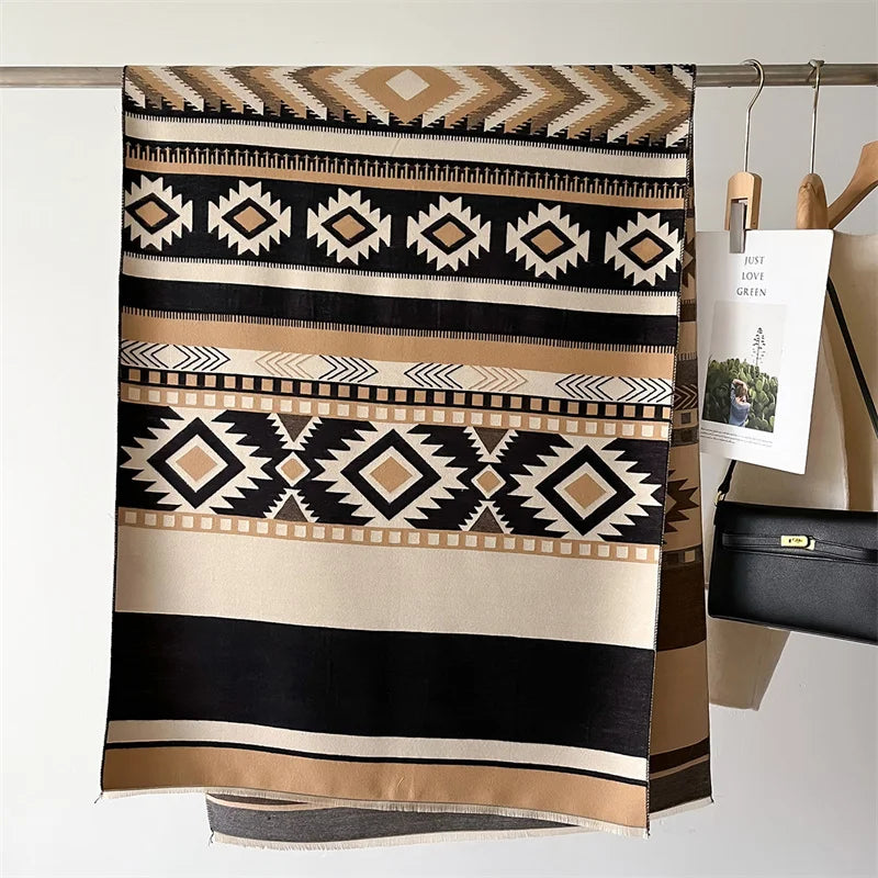Geometric Print Cashmere Pashmina Scarf