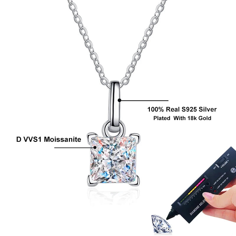 1.2ct Princess Cut Moissanite Necklace