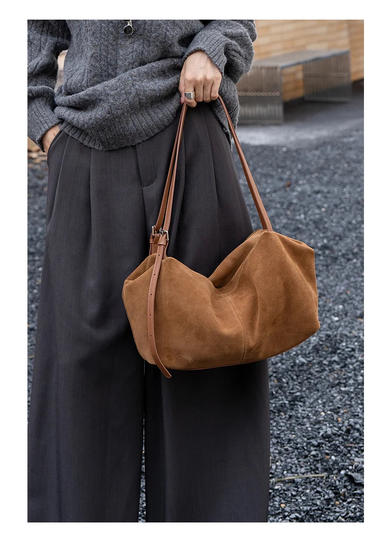Genuine Leather Suede Large Shoulder Bag