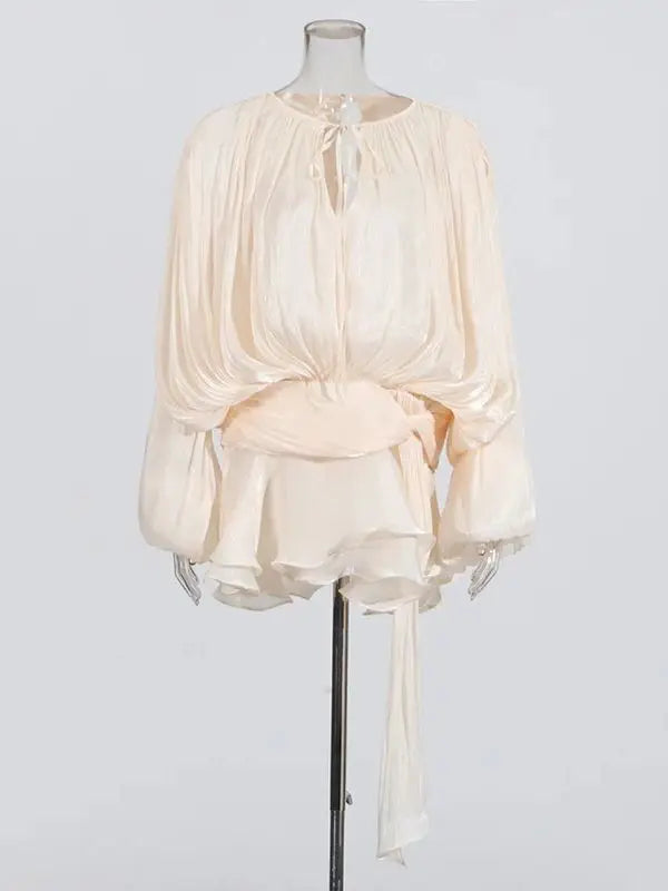 Long Sleeve Ruffle Details Mini Dress