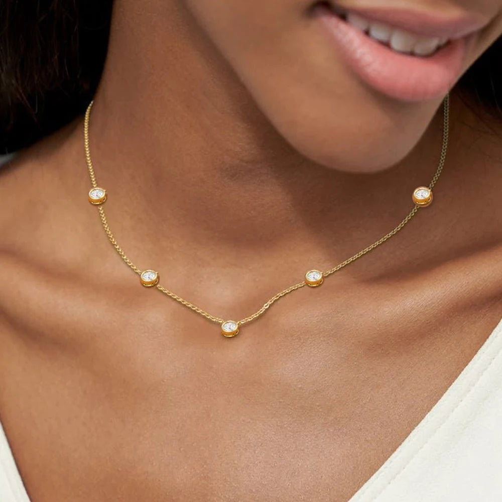 2.5ct Moissanite 5 Stones Moissanite 18k Gold Plated Necklace
