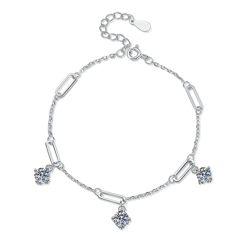 1.5CT Moissanite 3-Charms Bracelet – Elegant Gift for Her