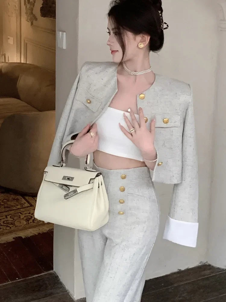 Women’s Cropped Jacket & Wide Leg Trousers Suit
