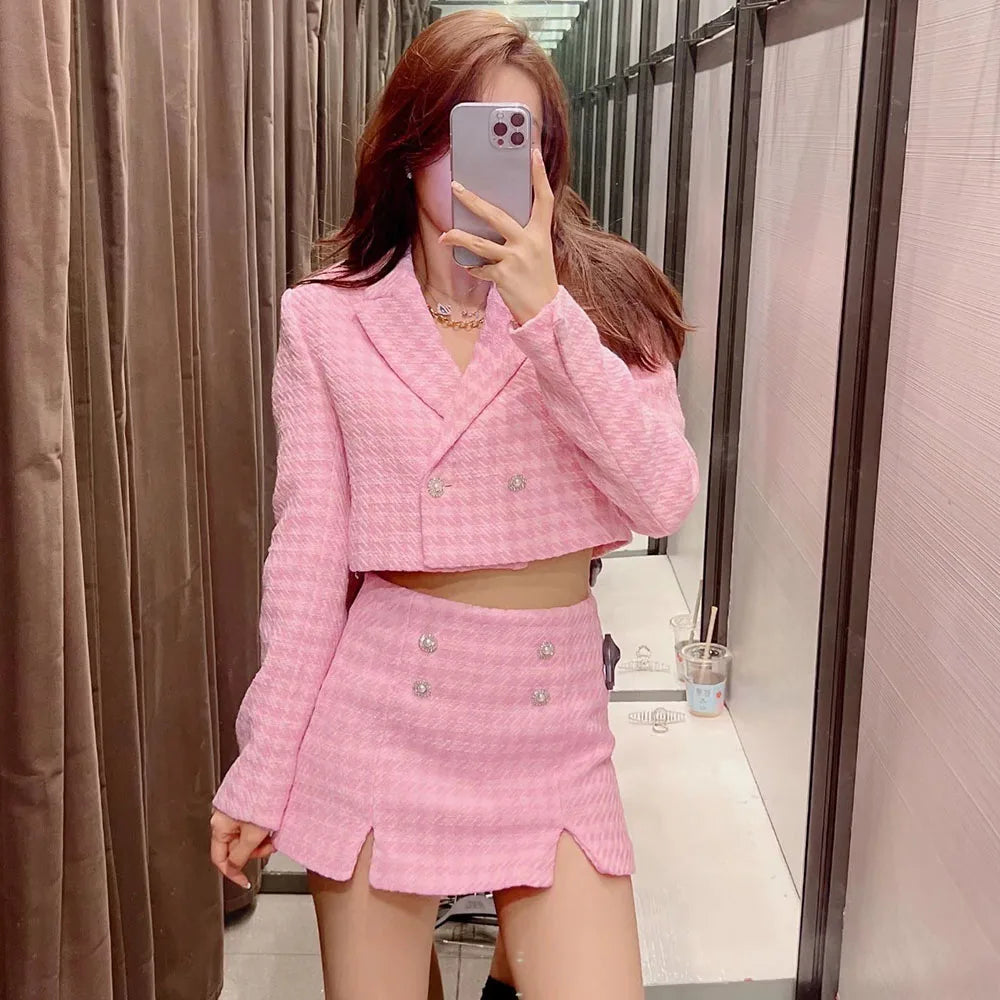 Cropped Coat and Mini Skort Tweed Pink Suit