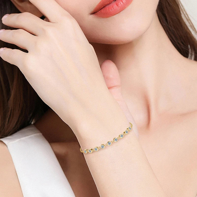 18K Gold Plated Moissanite Charm Bracelet – 9-Stone D Color VVS1